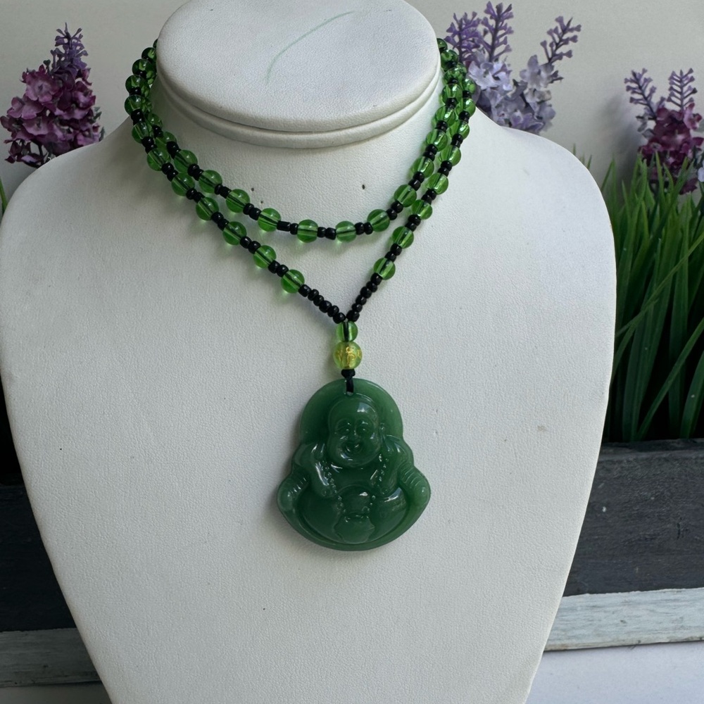 Green Buddha Pendant Necklace - Women Jewelry - Picture 2 of 12